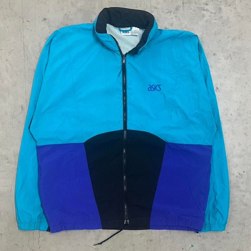 Vintage 90s Asics Blue Purple Black Windbreaker Track Jacket